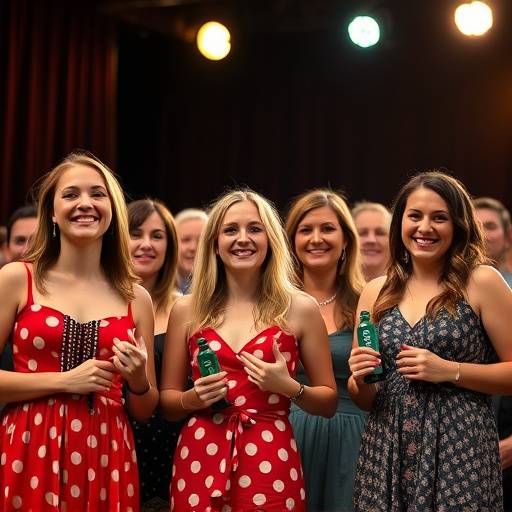 Group photo of successful Emerald Coast Acting Academy alumni on stage after a performance, smiling and holding awards